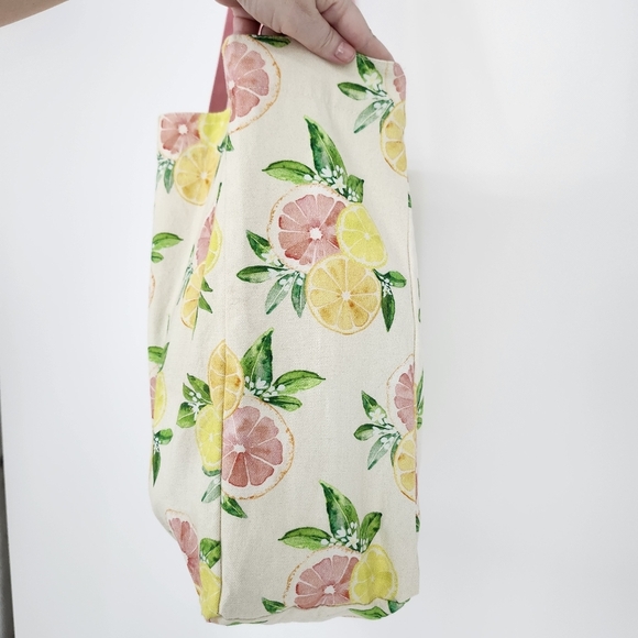 Cotton Canvas Citrus Tote Bag Pink Yellow Lemon Tassel Preppy Spring Summer - Picture 3 of 8